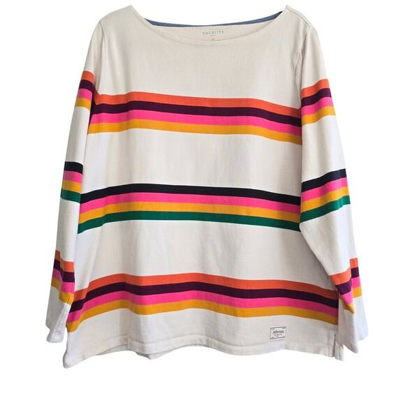 Talbots Annabelle Stripe Tee Plus Size 1X Cream Orange Green Cotton Jersey Knit - Picture 2 of 9